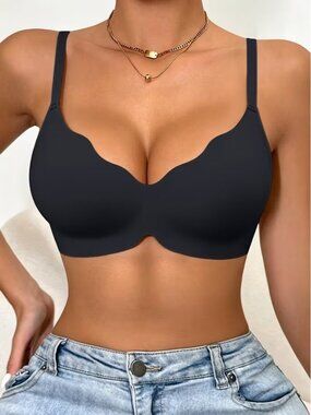 NWT Jelly Gel Support Bra Womens L Black Wireless Push Up Seamless Full Coverage